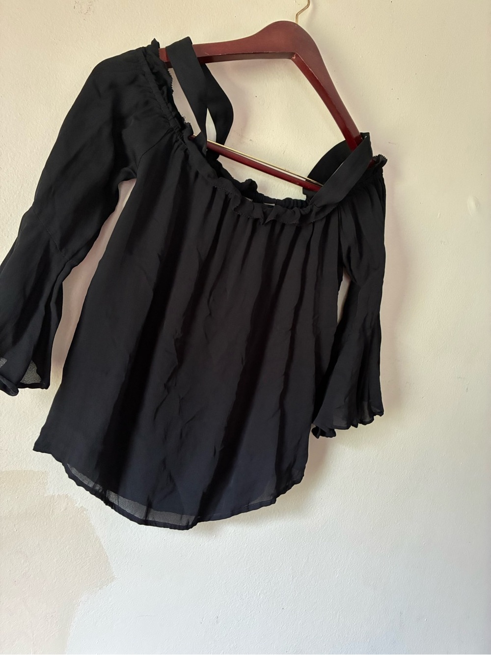 J. Crew Black Off-Shoulder Peasant Blouse
